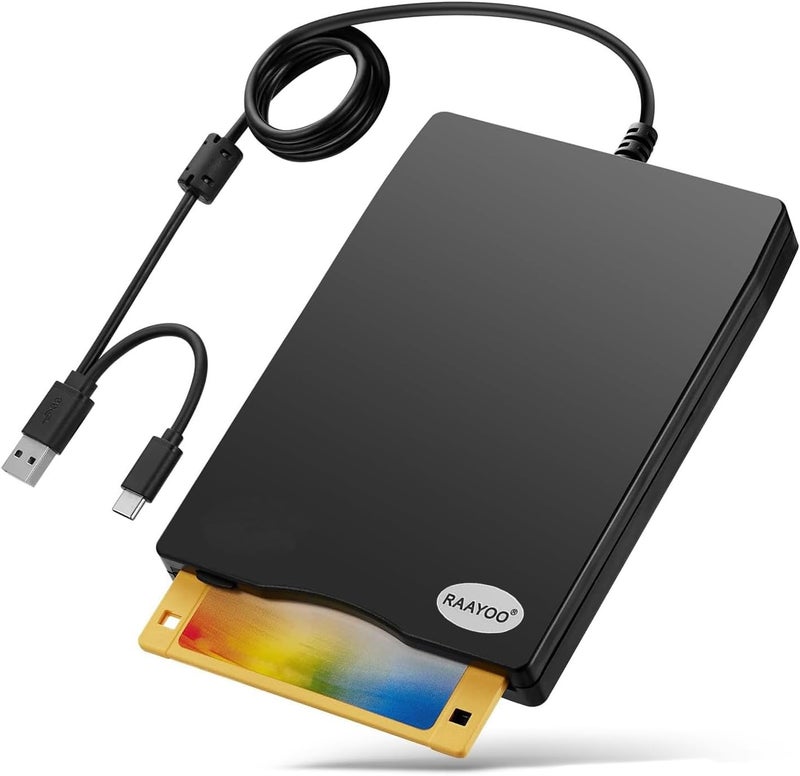 RAAYOO Floppy Disk Reader 3.5 inch USB Floppy Disk Drive External 3 1/2 Floppy disc Reader Portable Floppy Diskette Drive USB C for PC Laptop Notebook Computer with Windows 11/10 (Frosted Texture, 3.5 inch) - Image 1